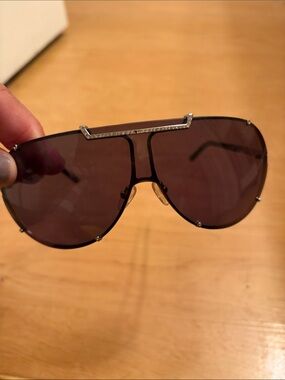 Valentino Aviator-Style Women’s Y2K Sunglasses in Dark Brown with Silver Accent